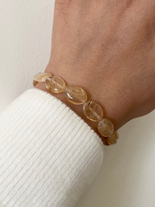 Natural Oval Citrine Nugget Stretch Bracelet