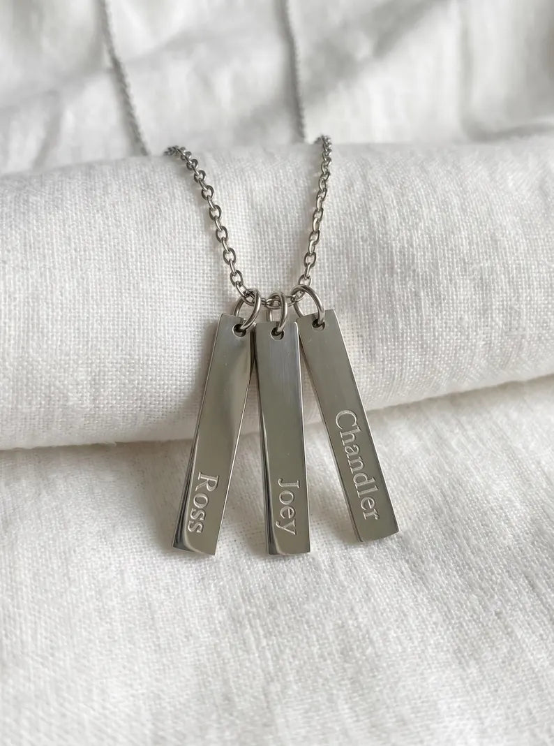 Stainless Steel Set of 3 Bars Necklace with Custom Engraving