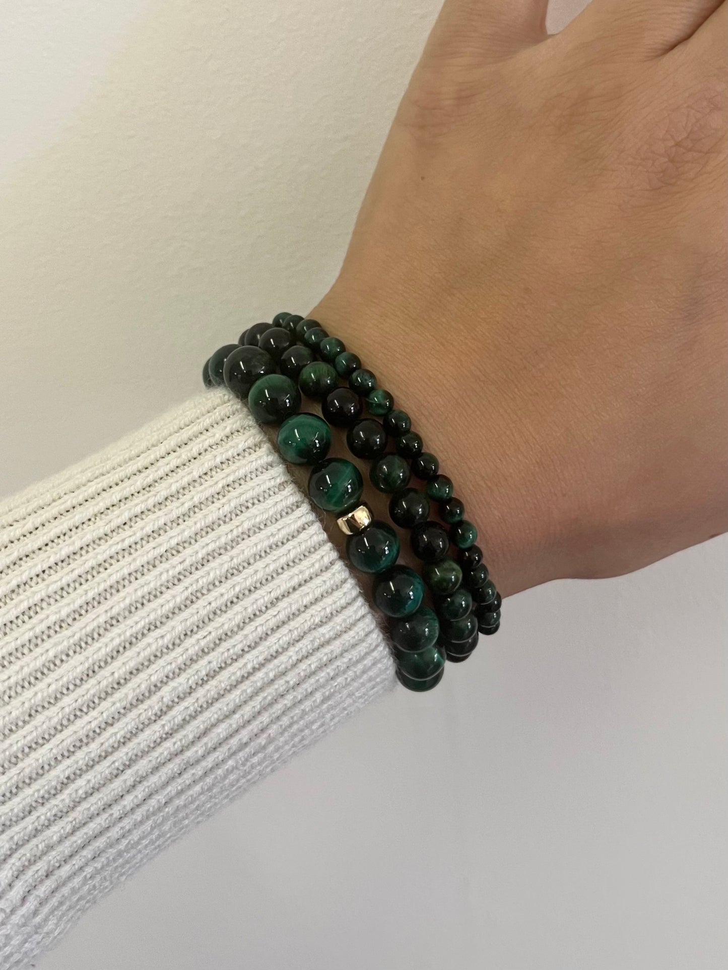Green Tiger’s Eye Stretch Bracelet with Gold or Silver