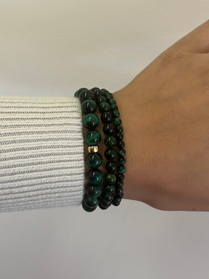 Green Tiger’s Eye Stretch Bracelet with Gold or Silver