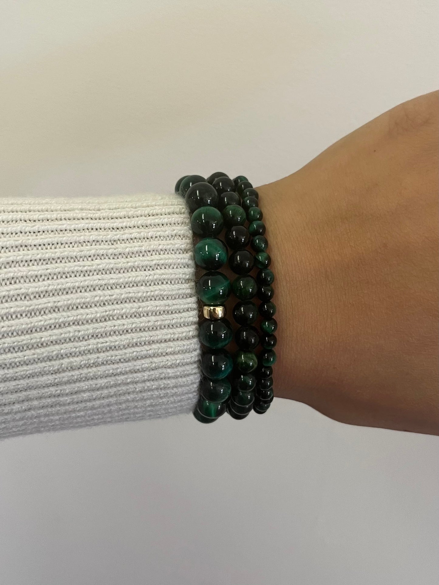 Green Tiger’s Eye Stretch Bracelet with Gold or Silver