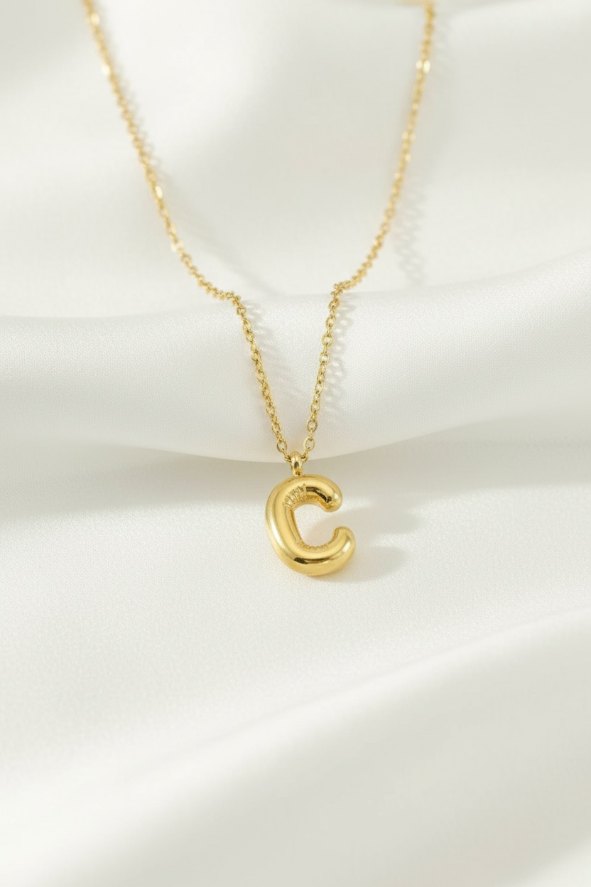 Custom Gold Bubble Letter Necklace
