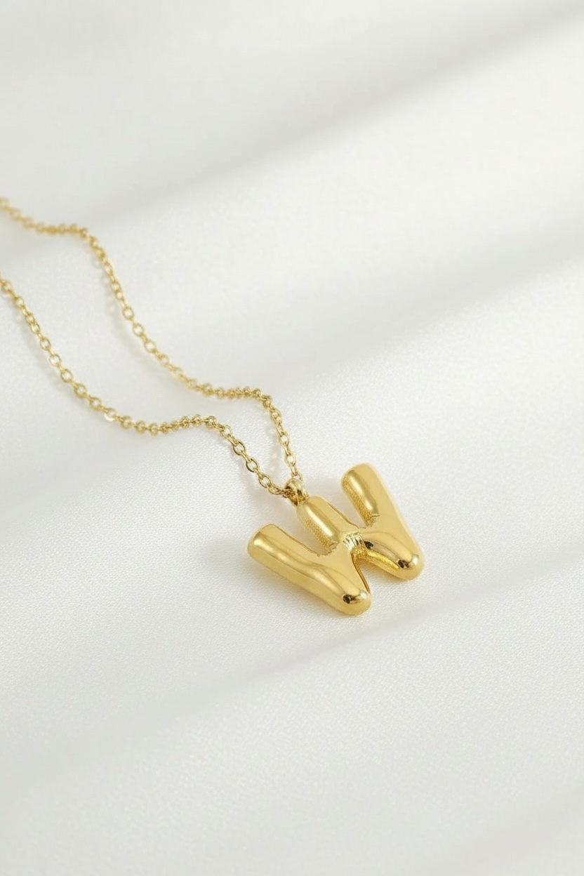 Custom Gold Bubble Letter Necklace