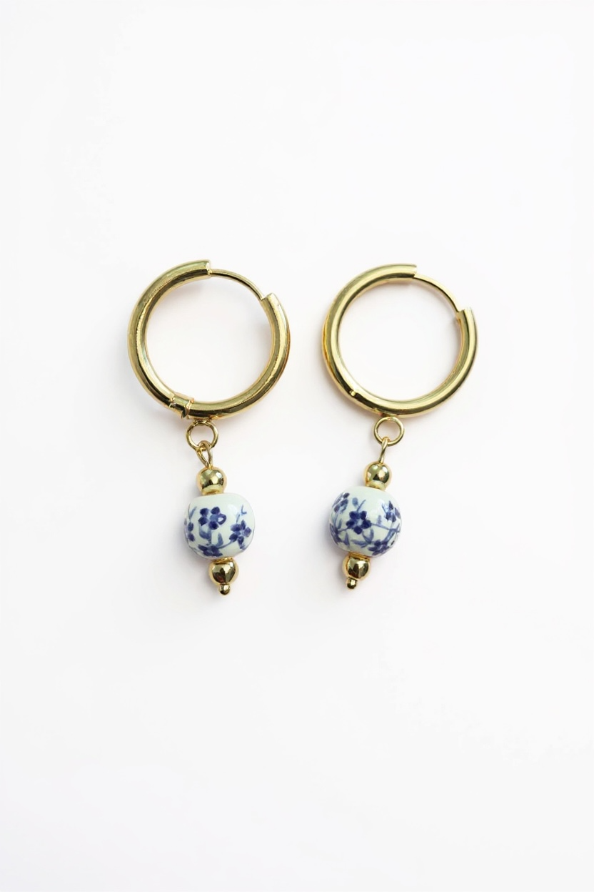 Blue + White Porcelain Huggie Hoop Earrings