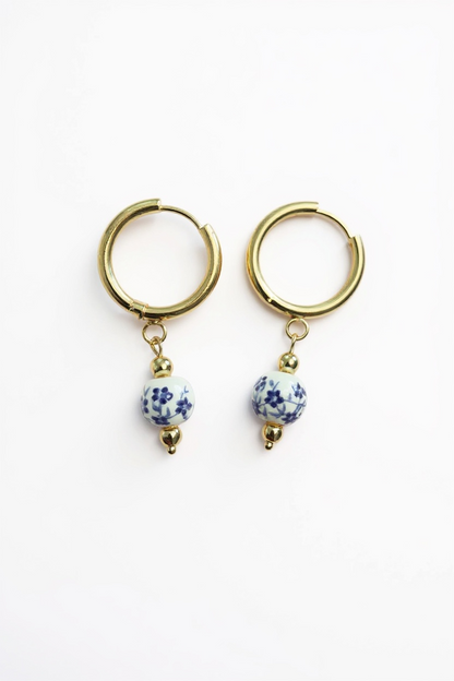 Blue + White Porcelain Huggie Hoop Earrings