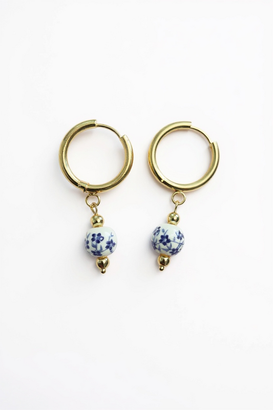 Blue + White Porcelain Huggie Hoop Earrings