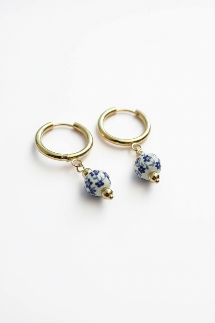 Blue + White Porcelain Huggie Hoop Earrings
