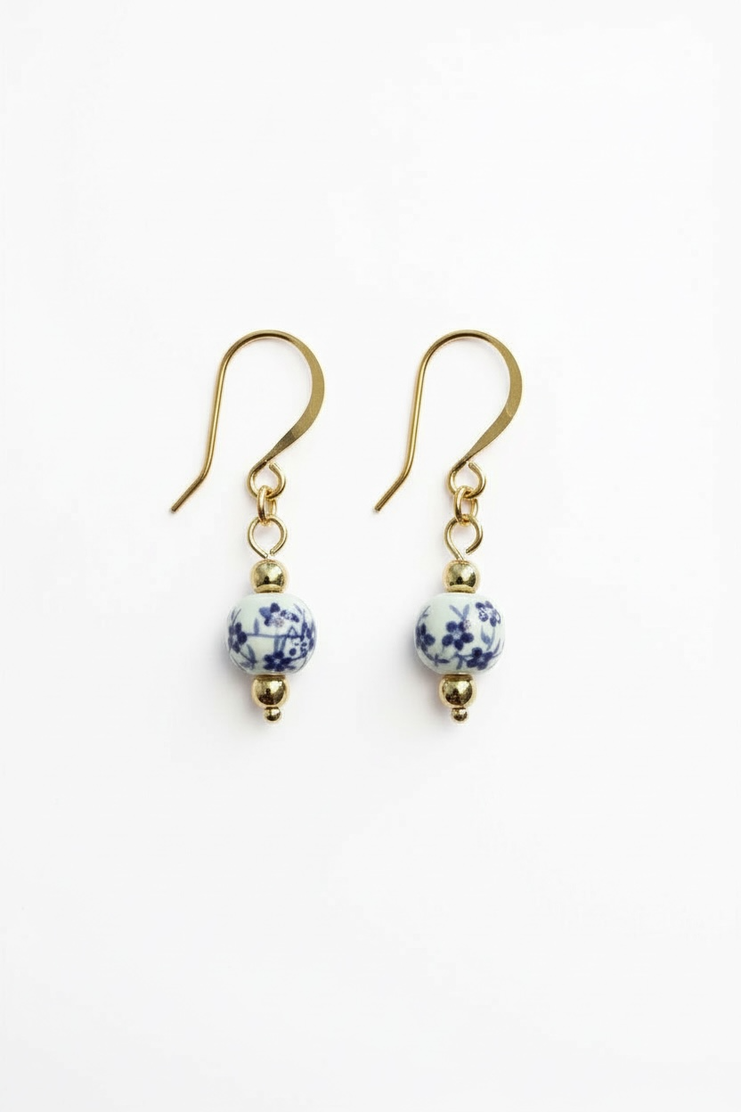 Blue + White Porcelain Fish Hook Earrings