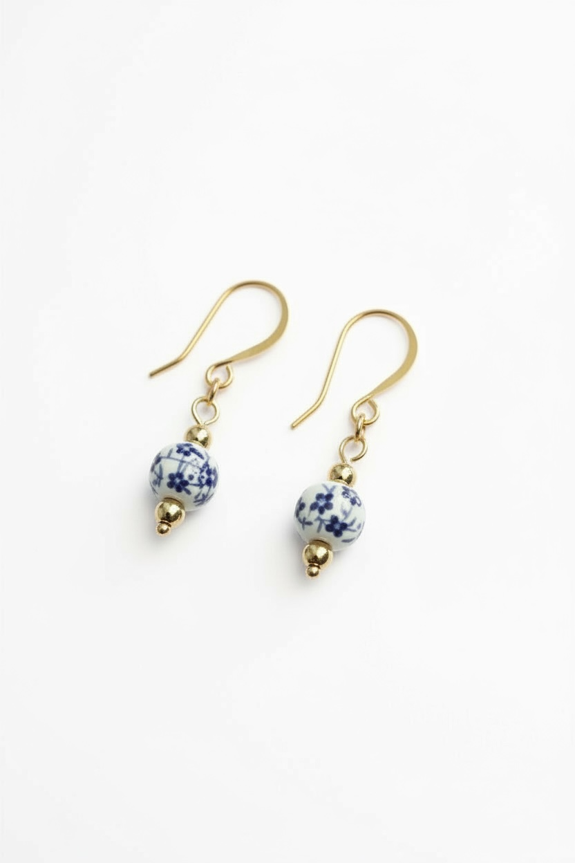 Blue + White Porcelain Fish Hook Earrings