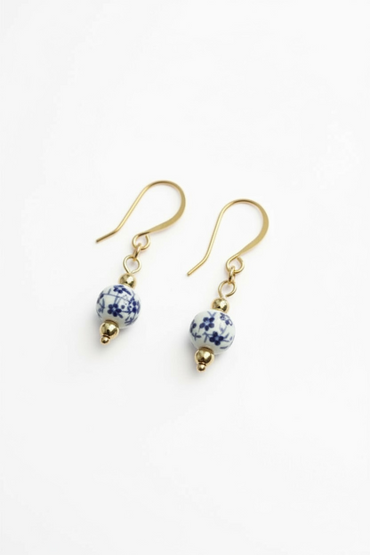 Blue + White Porcelain Fish Hook Earrings