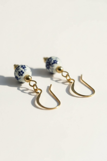 Blue + White Porcelain Fish Hook Earrings