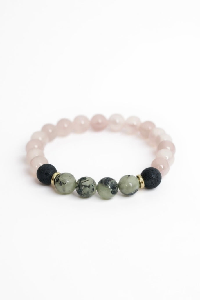Lava, Prehnite + Rose Quartz Stretch Bracelet