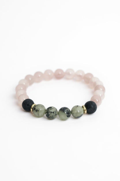 Lava, Prehnite + Rose Quartz Stretch Bracelet