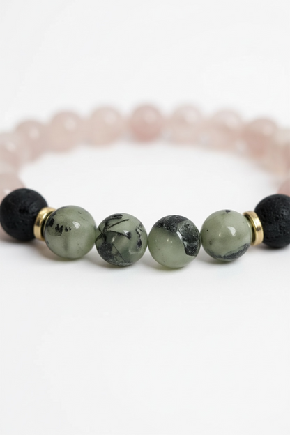 Lava, Prehnite + Rose Quartz Stretch Bracelet