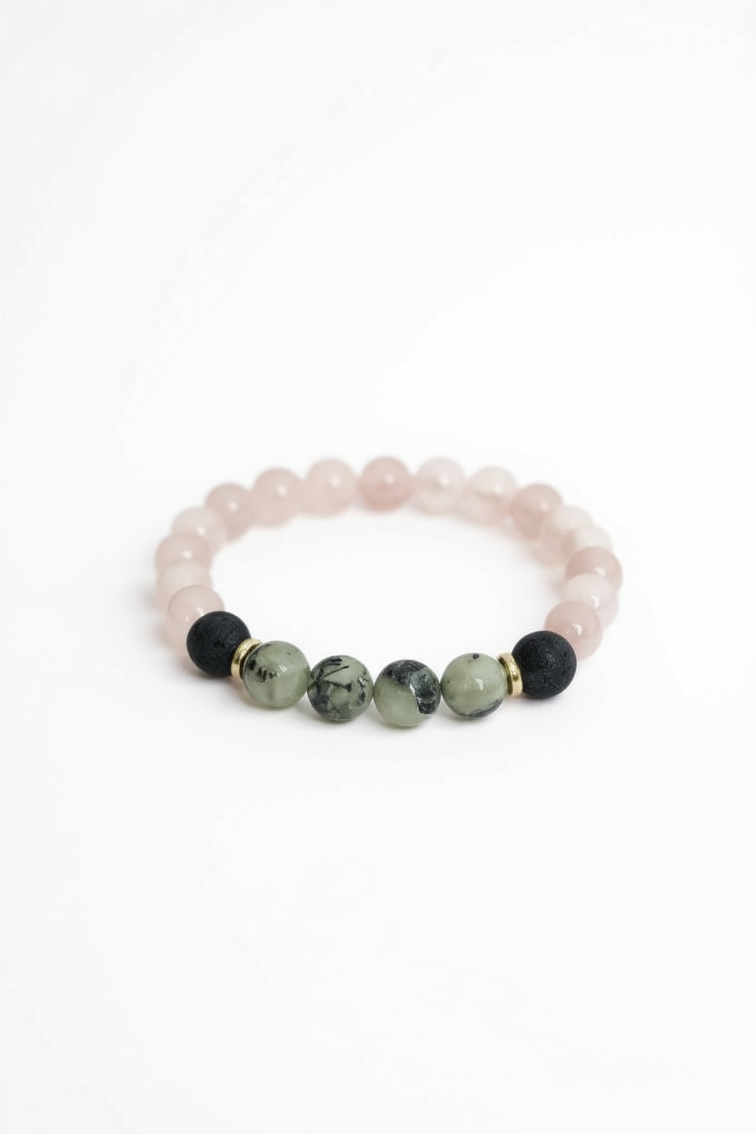 Lava, Prehnite + Rose Quartz Stretch Bracelet