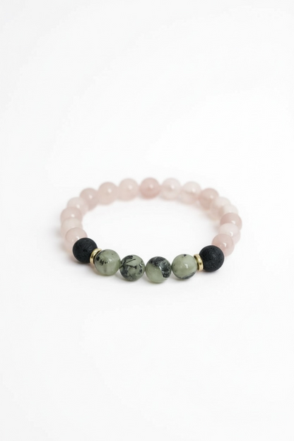 Lava, Prehnite + Rose Quartz Stretch Bracelet