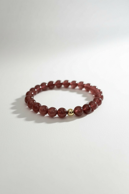 Gold + Strawberry Quartz Stretch Bracelet