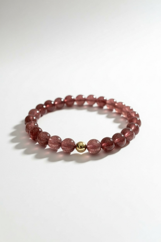 Gold + Strawberry Quartz Stretch Bracelet
