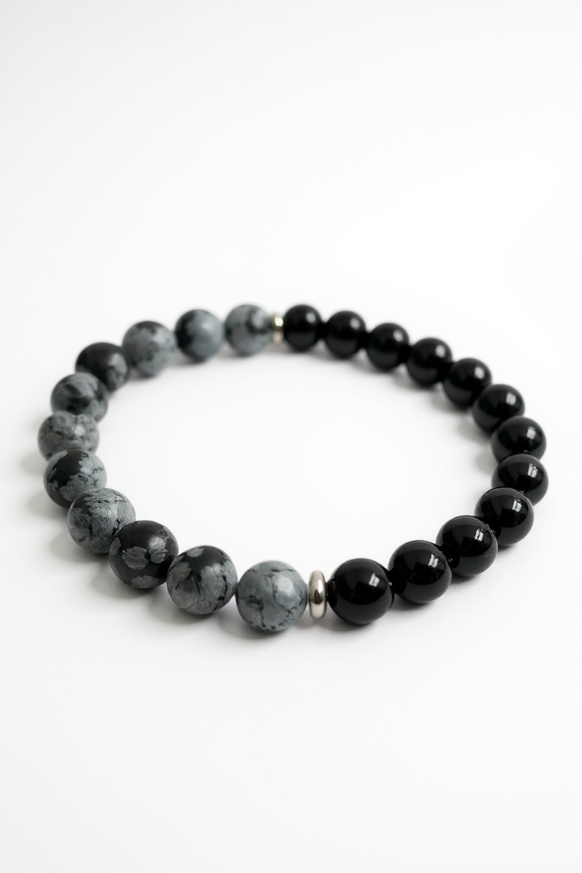 Onyx + Snowflake Obsidian Stretch Bracelet