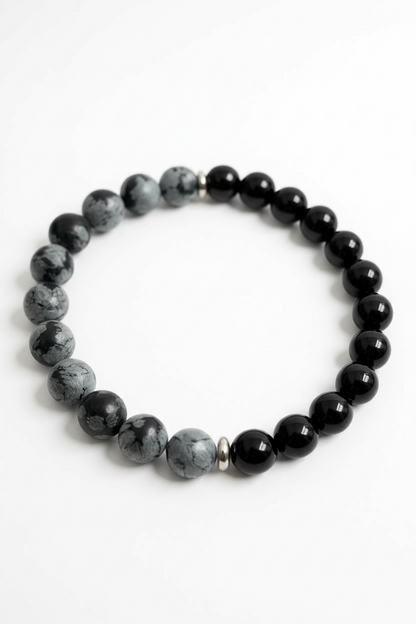Onyx + Snowflake Obsidian Stretch Bracelet