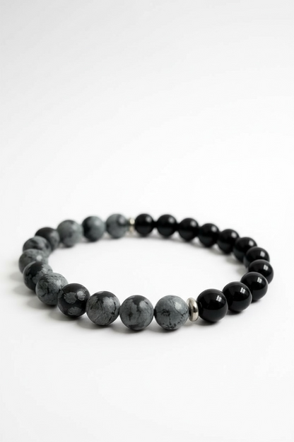 Onyx + Snowflake Obsidian Stretch Bracelet