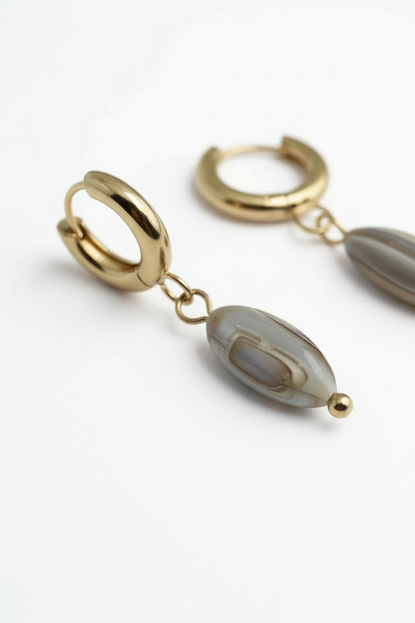 Shell Rice Huggie Hoop Earrings