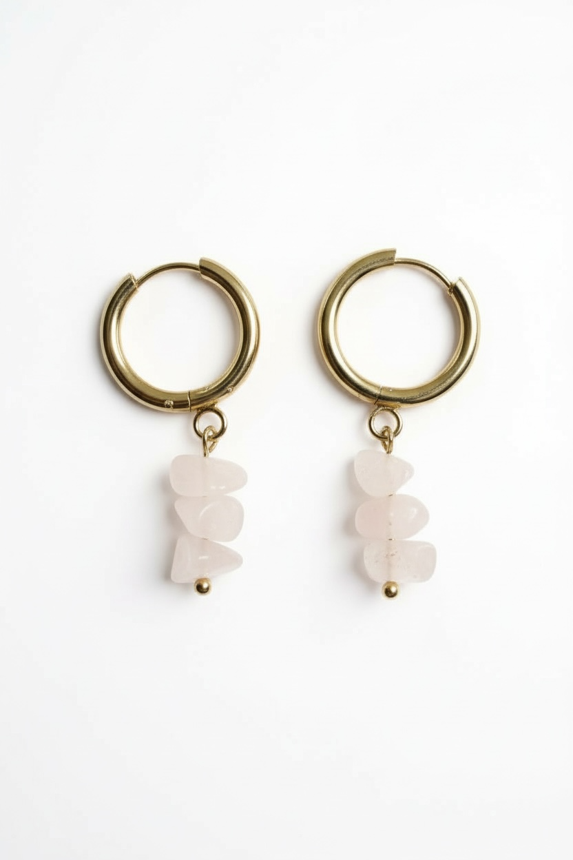 Rose Quartz Stack Huggie Hoop Earrings
