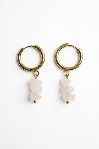 Rose Quartz Stack Huggie Hoop Earrings