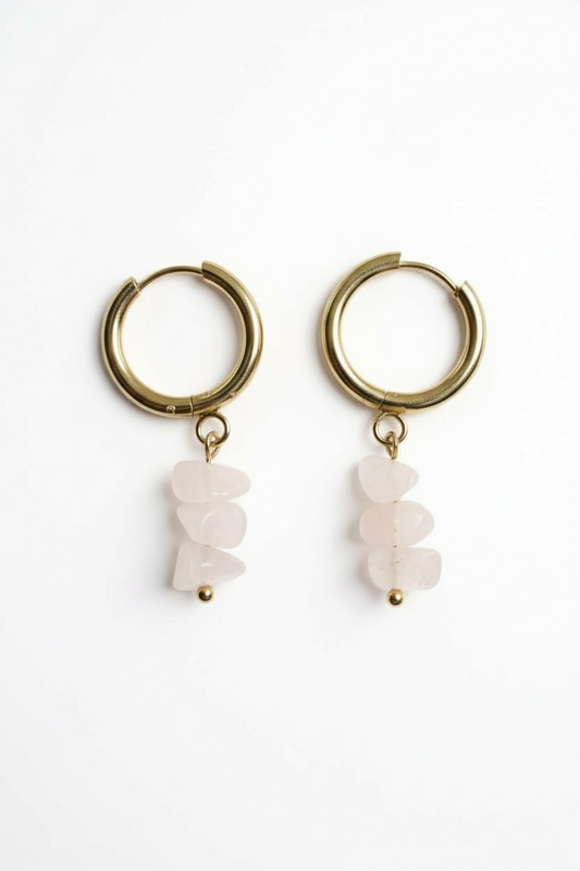 Rose Quartz Stack Huggie Hoop Earrings