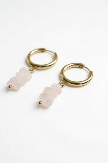 Rose Quartz Stack Huggie Hoop Earrings