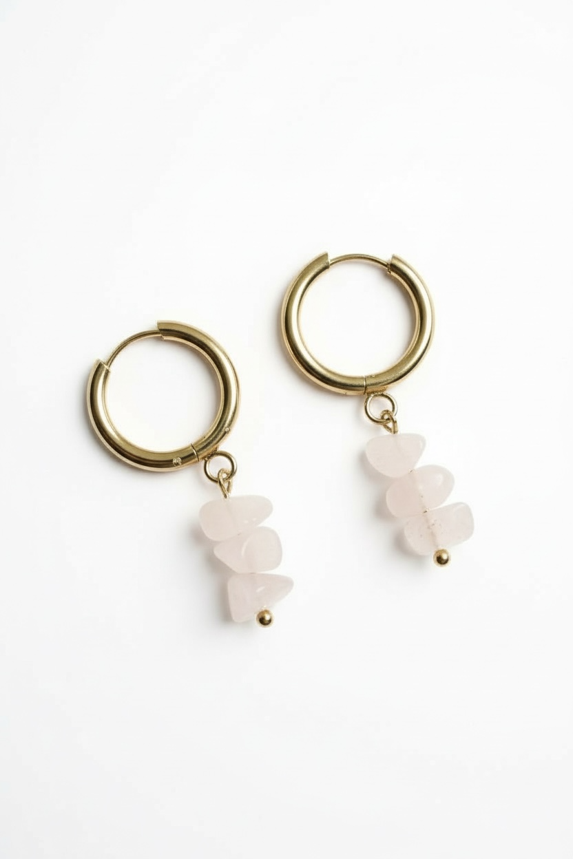 Rose Quartz Stack Huggie Hoop Earrings