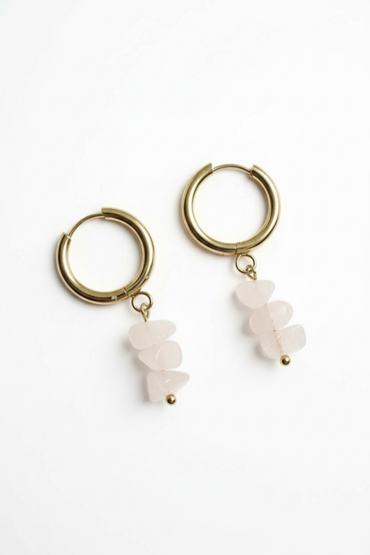 Rose Quartz Stack Huggie Hoop Earrings