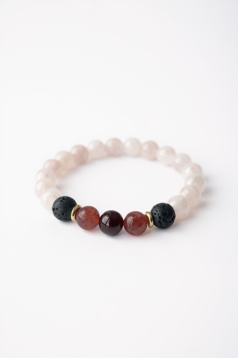 Lava, Garnet, Rose Quartz Strawberry Quartz Stretch Bracelet