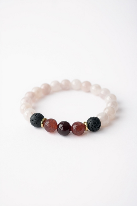 Lava, Garnet, Rose Quartz Strawberry Quartz Stretch Bracelet