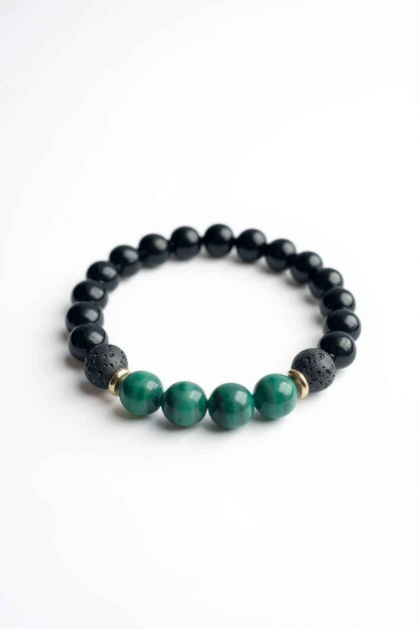 Lava, Malachite + Onyx Stretch Bracelet
