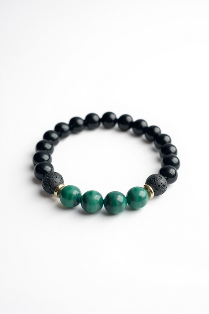 Lava, Malachite + Onyx Stretch Bracelet