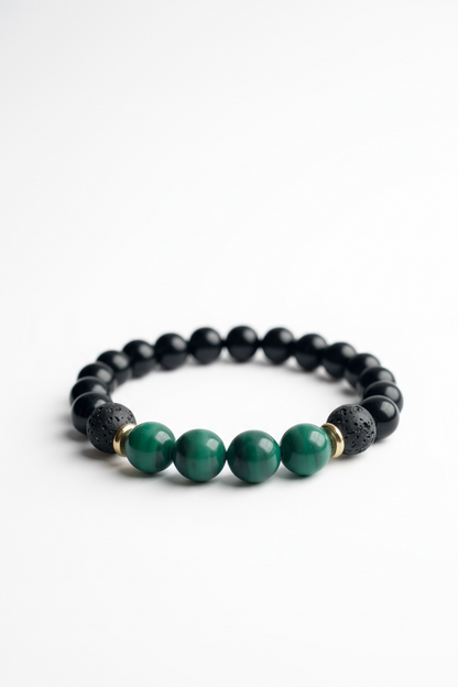 Lava, Malachite + Onyx Stretch Bracelet