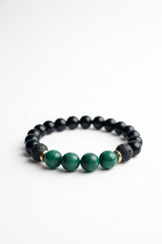 Lava, Malachite + Onyx Stretch Bracelet