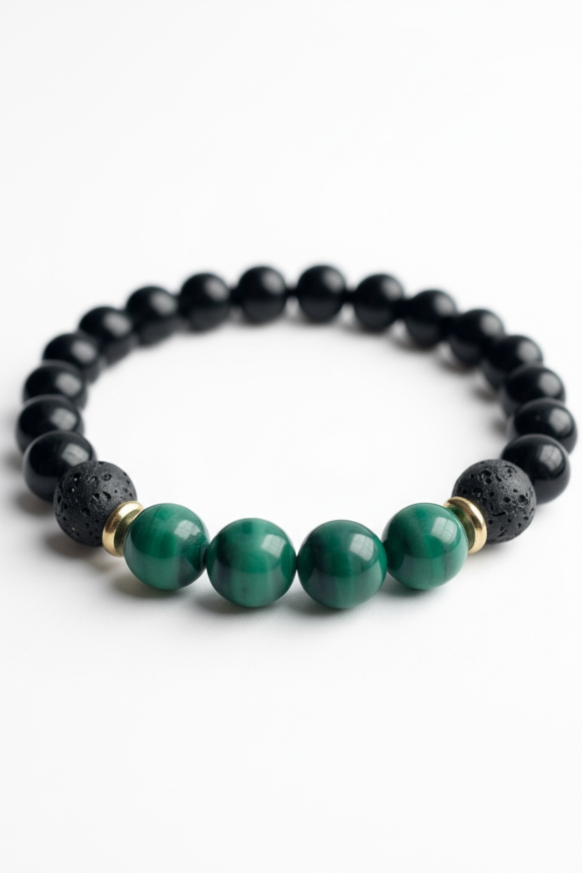 Lava, Malachite + Onyx Stretch Bracelet