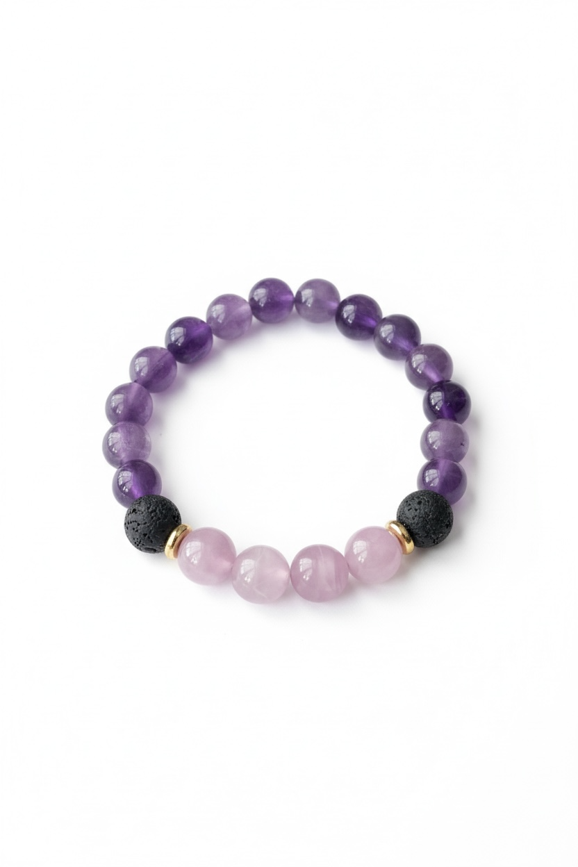 Lava, Amethyst + Kunzite Stretch Bracelet