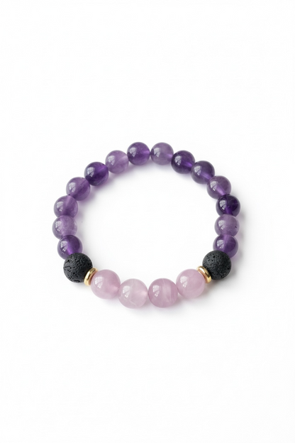 Lava, Amethyst + Kunzite Stretch Bracelet