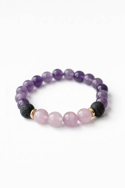 Lava, Amethyst + Kunzite Stretch Bracelet