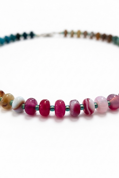 Colourful Rainbow Agate + Green Opal Necklace