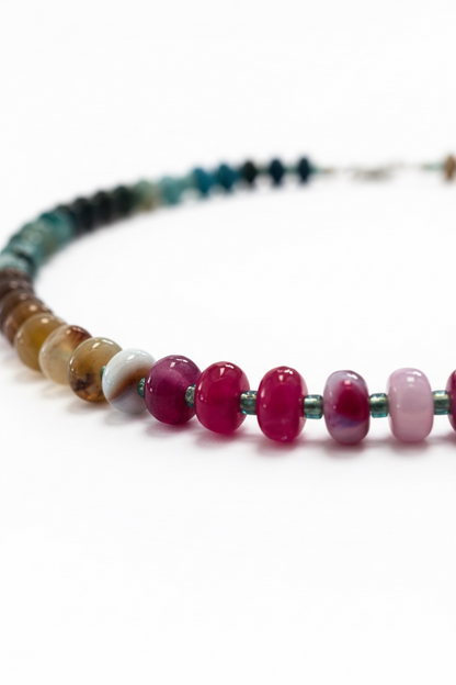 Colourful Rainbow Agate + Green Opal Necklace