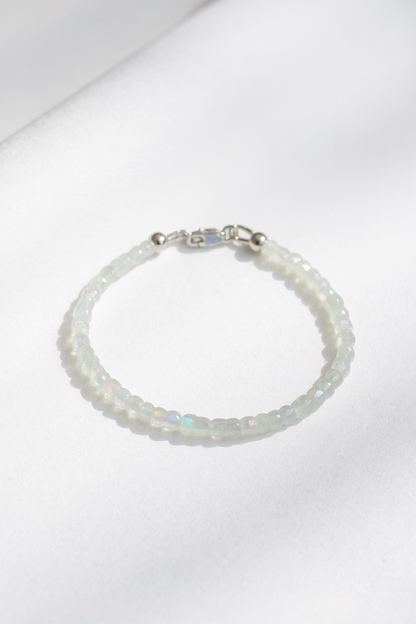 Adjustable 4mm Faceted Rainbow Moonstone Bracelet