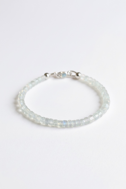 Adjustable 4mm Faceted Rainbow Moonstone Bracelet
