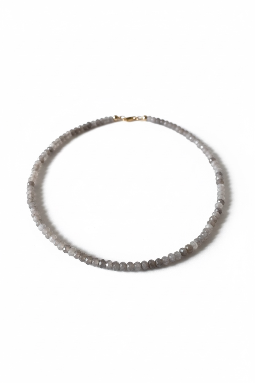 Adjustable Faceted Grey Jade Quartz Necklace