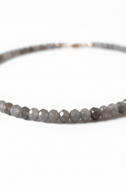 Adjustable Faceted Grey Jade Quartz Necklace