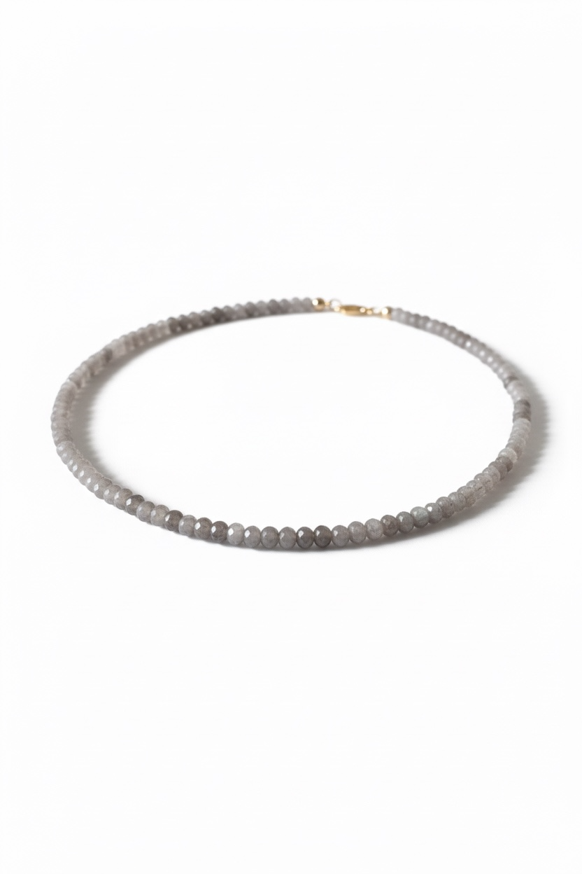 Adjustable Faceted Grey Jade Quartz Necklace