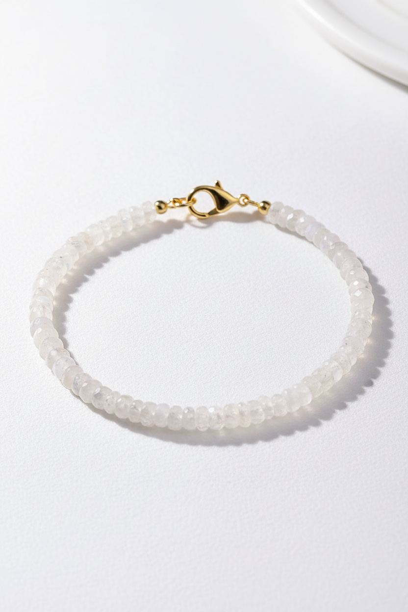 Adjustable 6mm Faceted Rainbow Moonstone Bracelet